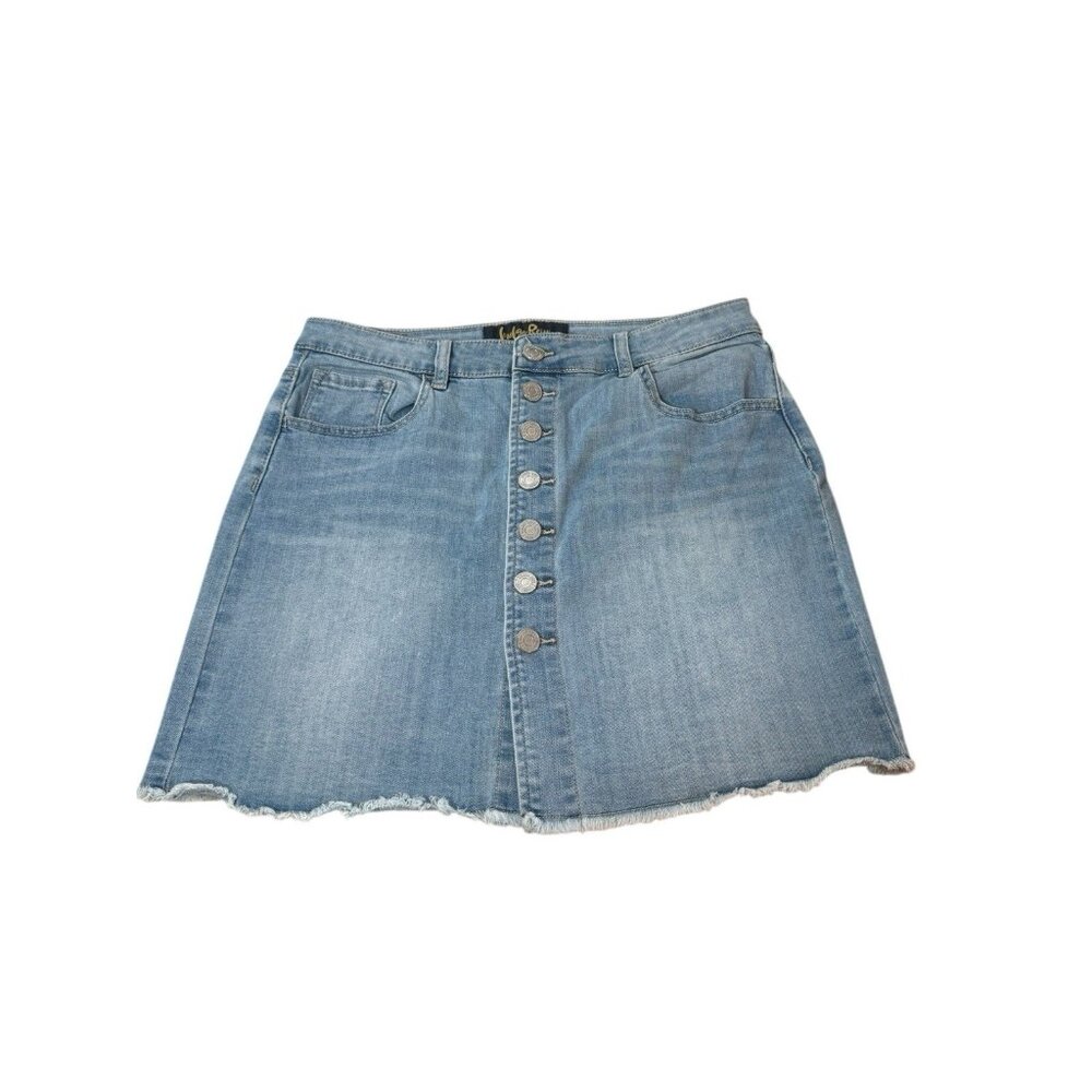 Indigo Rein Women's Denim Mini Skirt 7/27 Button Up Raw Hem